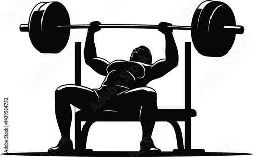 Silhouette of muscular woman performing bench press exercise in gym for strength training