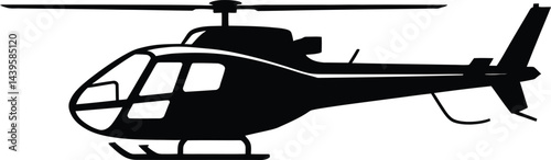 Vector illustration of black helicopter silhouette airborne vehicle detailed graphic design element