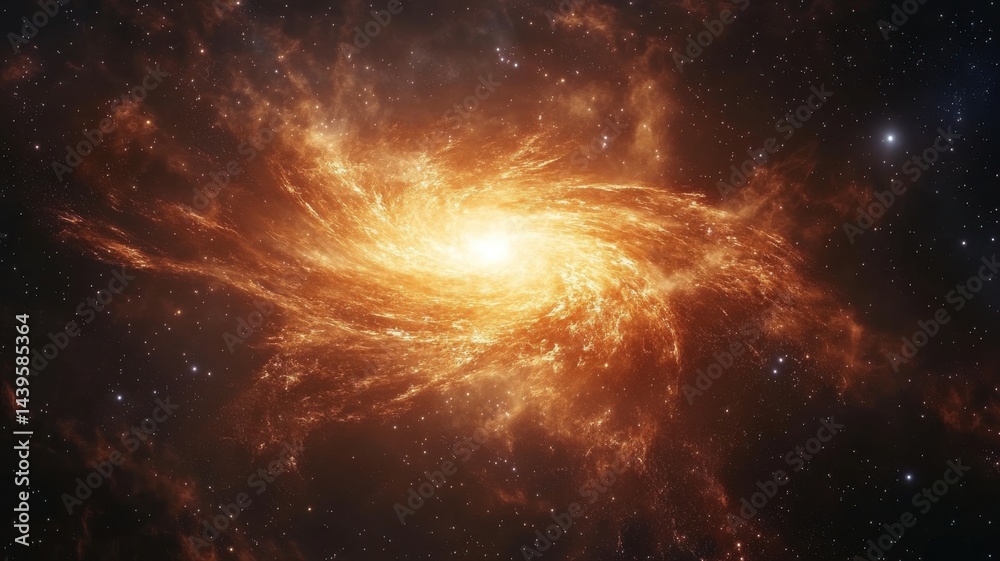 Obraz premium Fiery Galaxy Swirl: Cosmic Nebula in Deep Space galaxy spiral galaxy nebula space cosmos universe