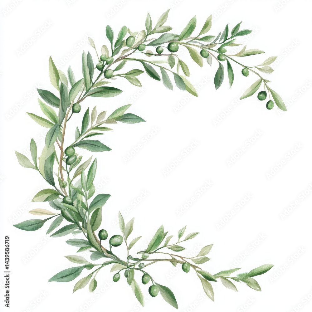 Naklejka premium Graceful watercolor olive branch evokes natural beauty