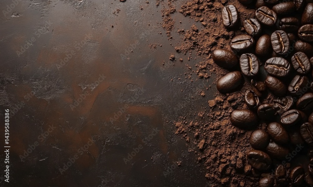 Freshly Ground Coffee Beans on Dark Background with Textured Surface Freshly Ground Coffee Beans on Dark Background with Textured Surface