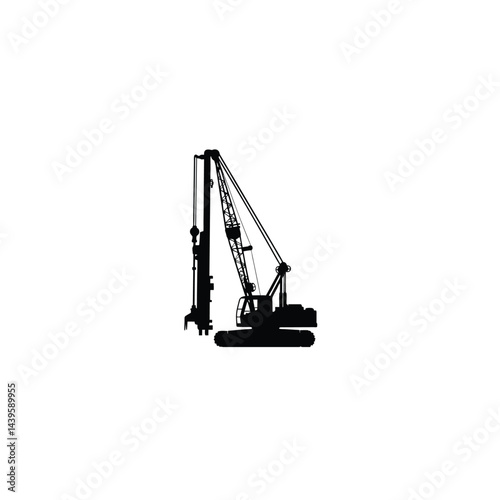 Piling Rig Machine silhouette on white background