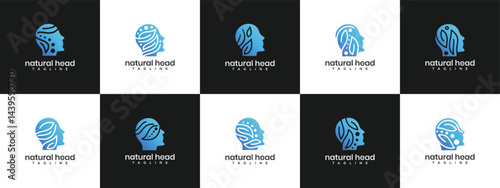 collection of nature leaf head logo designs. Nature head logo template. Head logo symbol icon