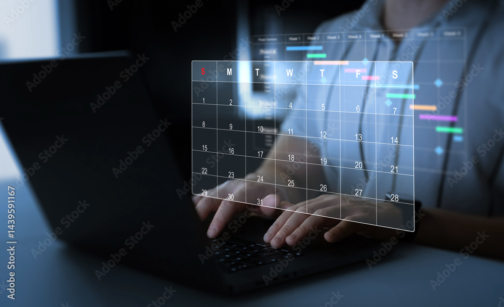 Man manages time to work efficiently and on time on all projects.Calendar work schedule, business plan concept.Managing a scheduled meeting. Man manages time to work efficiently and on time on all projects.Calendar work schedule, business plan concept.Managing a scheduled meeting.