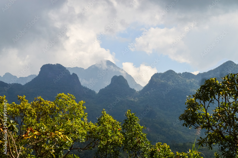 Naklejka premium The mountain view of Doi Luang Chiang Dao that is a national park in Chiang Mai Province, Thialand.