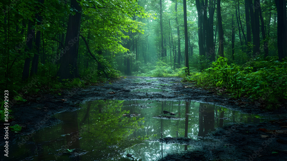 Forest Path Reflection: A Tranquil Nature Scene