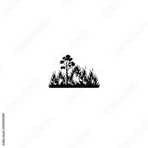 Wildfire fire silhouette on white background
