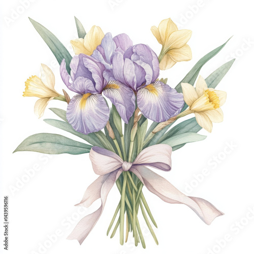 Soft watercolor painting shows tender bouquet grace and delicate beauty