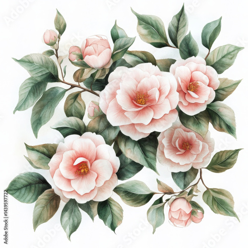 Delicate rose and bud, tender watercolor painting of beauty and grace