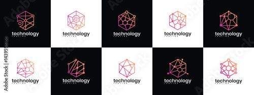 collection of technology connection hexagon logo designs. technology connection logo template. technology logo symbol icon