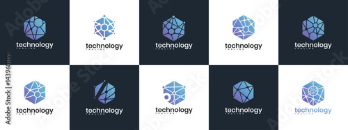 collection of technology connection hexagon logo designs. technology connection logo template. technology logo symbol icon