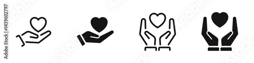 Heart in hands symbols. Heart in hand vector icons set. Hands holding heart icon. EPS 10