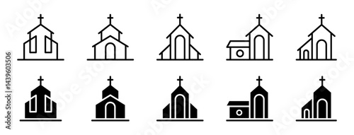 Church vector icons. Church building icon. Chapel symbols. Church silhouettes collection. EPS 10