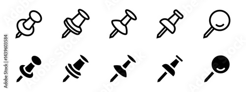 Thumbtack vector icons. Push pin icons.