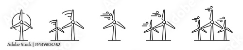 Wind turbine icons. Windmill vector icons. Wind power icons. Wind turbine vector silhouettes. EPS 10