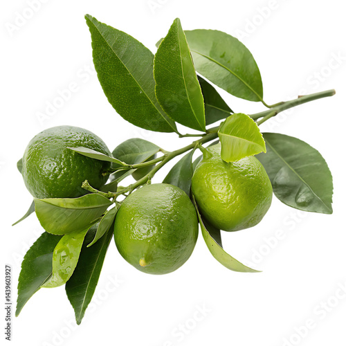 Fresh limes on the branch with green leaves photo