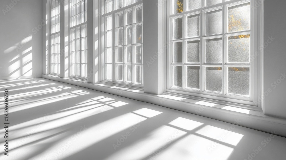 Obraz premium Minimalist Interior Scene with Sunlight Shining Through White Windows