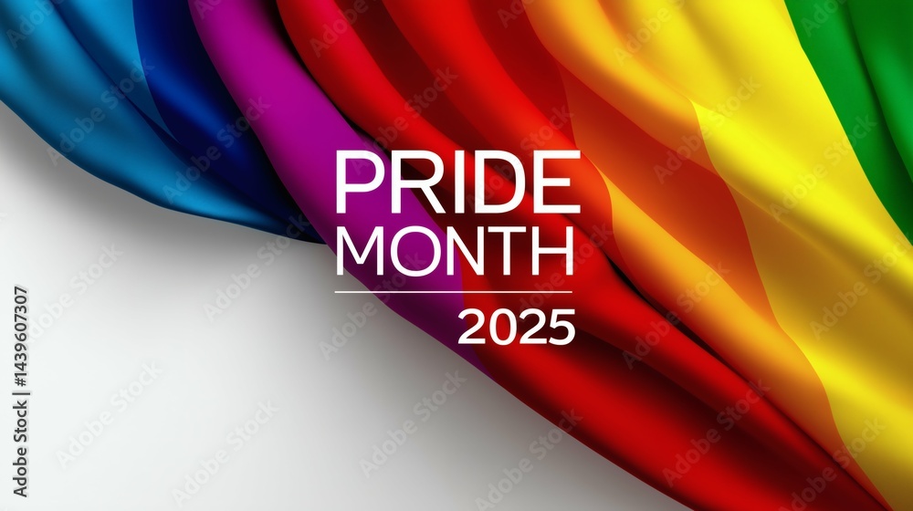 Colorful Rainbow Fabric Background, Pride Month 2025 Text