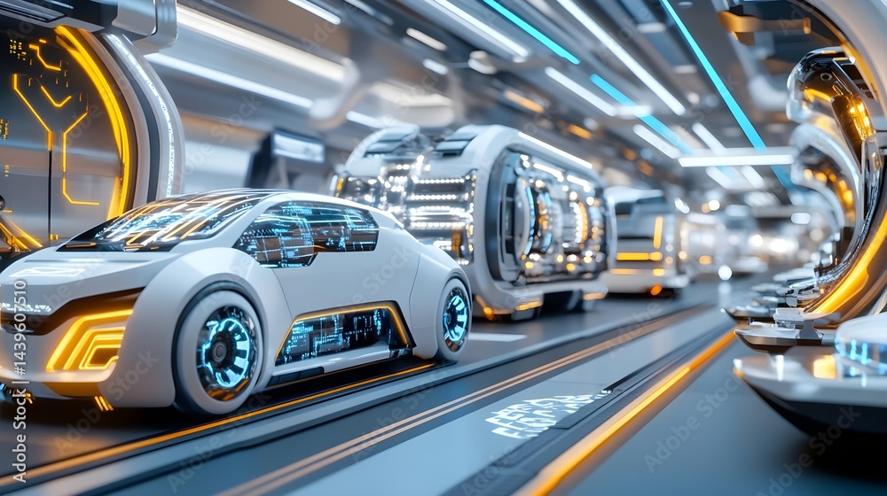 Obraz premium Futuristic Autonomous Electric Vehicle Tunnel - Futuristic Technology