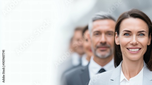 Obraz na płótnie Group of business professionals standing, Teamwork and leadership success concept, Professional corporate portrait with focus w salonie