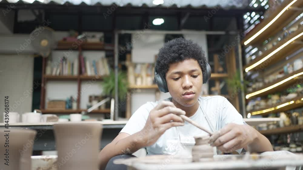 African man make earth ware at workshop. Small business, hobbies. African man make earth ware at workshop. Small business, hobbies.
