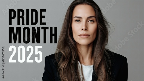 Obraz na płótnie Woman Portrait with Pride Month 2025 Text w salonie