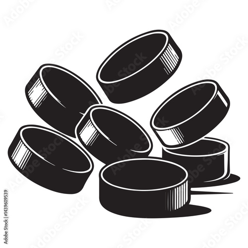 Hockey pucks Vector Black silhouettes. with white background