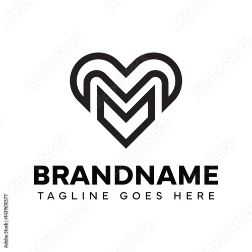 Letter M Love Logo, symbolizing love, care, and connection