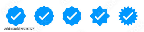 Verified badge icon set. Social media account verification icons. Check mark icons.