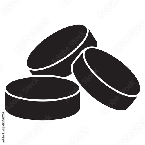 Hockey pucks Vector Black silhouettes. with white background