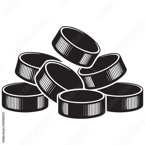 Hockey pucks Vector Black silhouettes. with white background