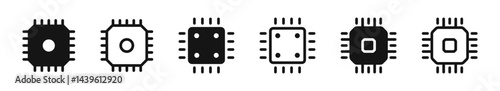 Chip vector icon set. Processor icons. CPU vector icons. Computer chip icon. Microprocessor chip icons.