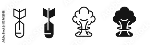 Air bomb vector icon. Explosion icon set. Air bomb explosion vector icons. Aerial bomb silhouettes. EPS 10 photo