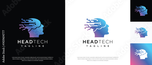 human head smart brain technology logo design template. human head, mind and technology logo icon