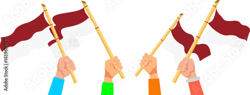 Ribbon Banner With Raising Indonesian Flag