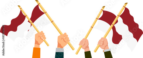 Ribbon Banner With Raising Indonesian Flag