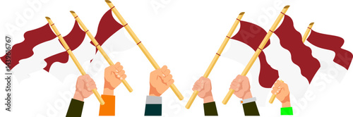 Ribbon Banner With Raising Indonesian Flag