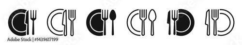 Cutlery icon set. Knife, spoon, fork icons. Kitchen equipment. Silhouette style vector icons.