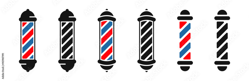 Barber Pole icon set. Barbershop pole symbols. Flat style icons. Barber Pole icon set. Barbershop pole symbols. Flat style icons.