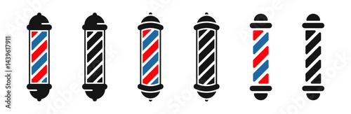 Barber Pole icon set. Barbershop pole symbols. Flat style icons.