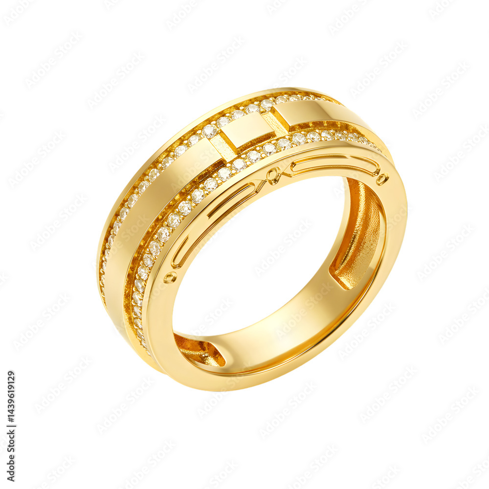 Elegant gold ring with cubic zirconia details on a white background, luxury item Elegant gold ring with cubic zirconia details on a white background, luxury item