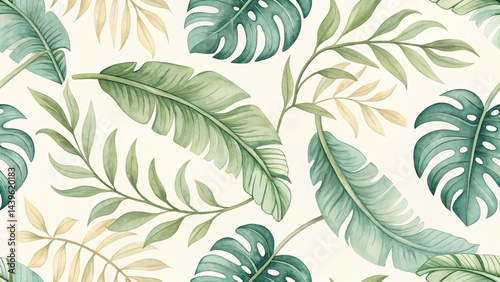 Watercolor Tropical Leaves Seamless Pattern Monstera, Banana, and More