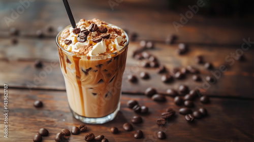 Obraz na płótnie Delicious iced coffee with cream and chocolate on top, created with Generative AI w salonie