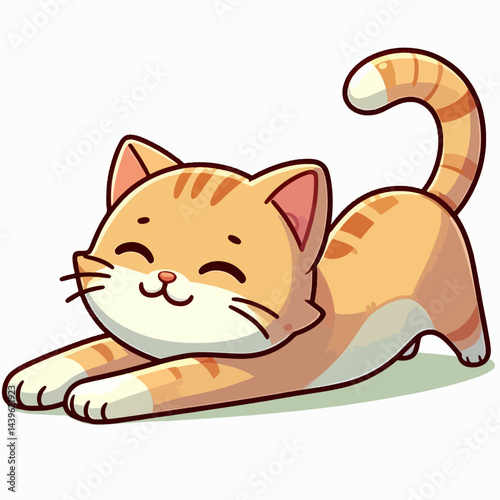Cartoon depiction of an orange tabby cat in a relaxed stretching position.