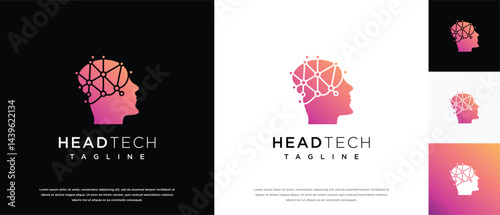 human head smart brain technology logo design template. human head, mind and technology logo icon
