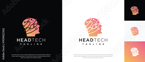 human head smart brain technology logo design template. human head, mind and technology logo icon