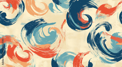 Obraz na płótnie A dynamic design featuring swirling brush strokes in vibrant colors on a light textured background w salonie