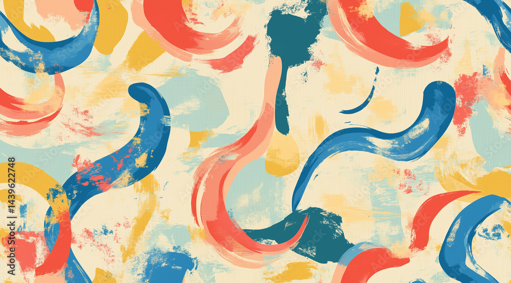 Abstract design showcases vibrant, swirling shapes in a blend of colors against a light background
