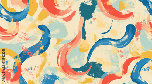 Obraz na płótnie Abstract design showcases vibrant, swirling shapes in a blend of colors against a light background w salonie