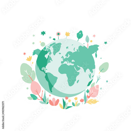 green planet earth with flowers